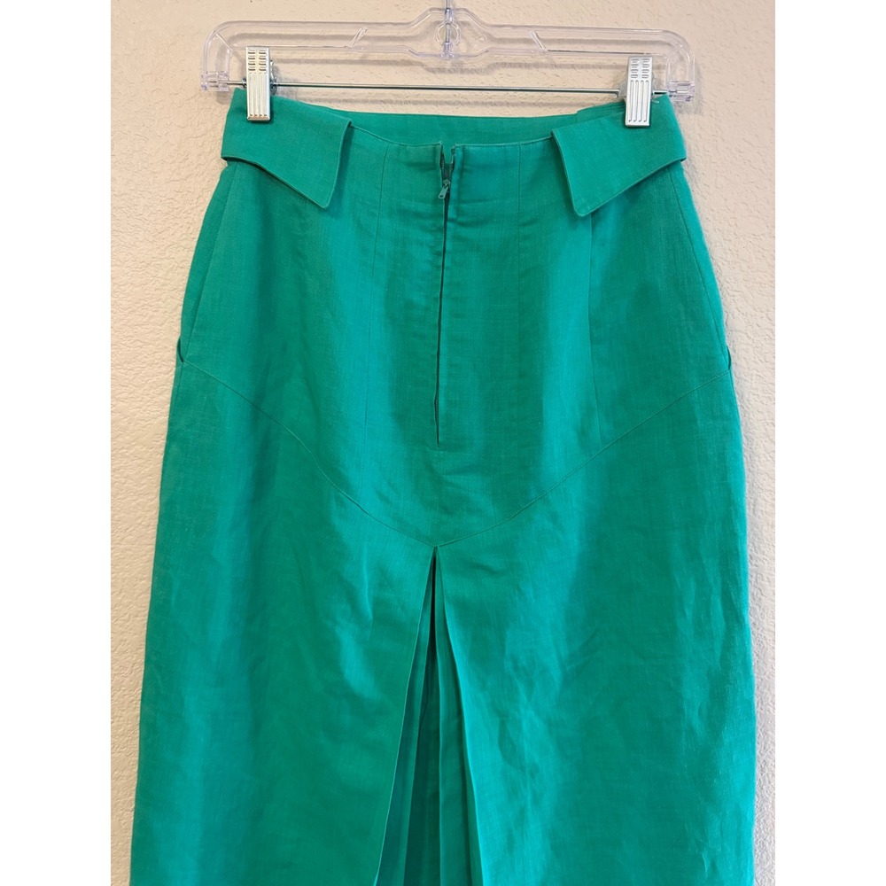 Joseph Ho Green Ramie Cotton Pencil Skirt Embellished Waist Size 6 Vintage - Picture 5 of 13